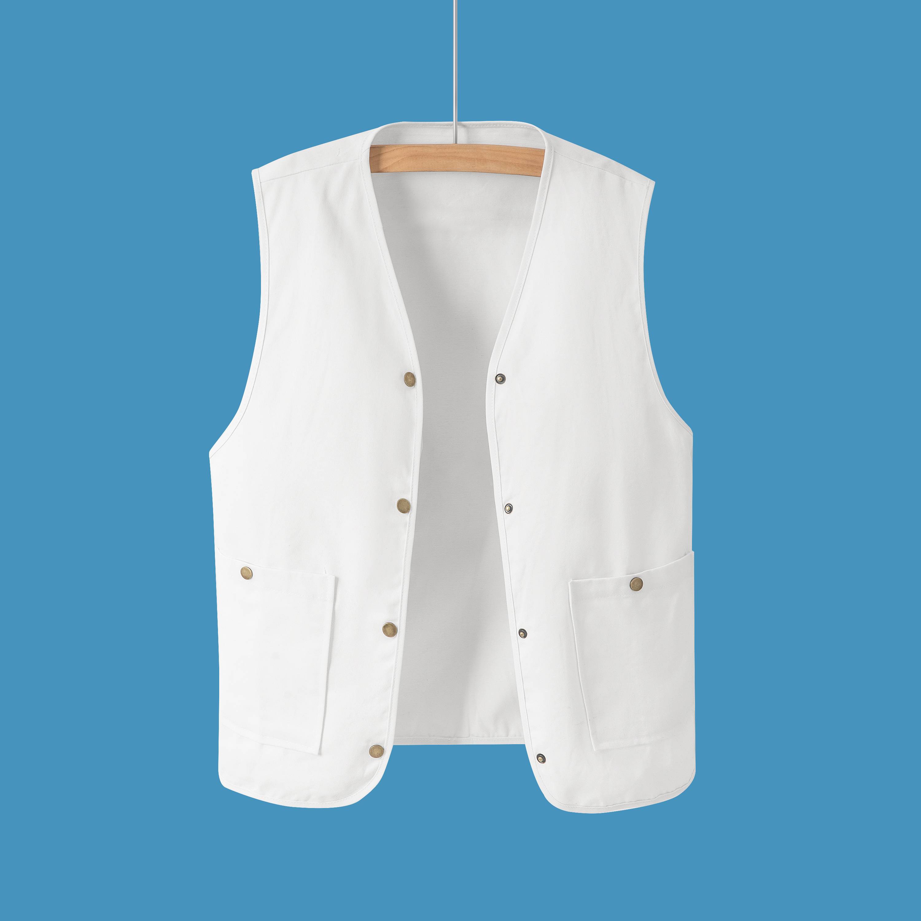 2024 The new Korean version of the loose horse clip vest top embroidered white denim vest short jacket male spring and summer dress