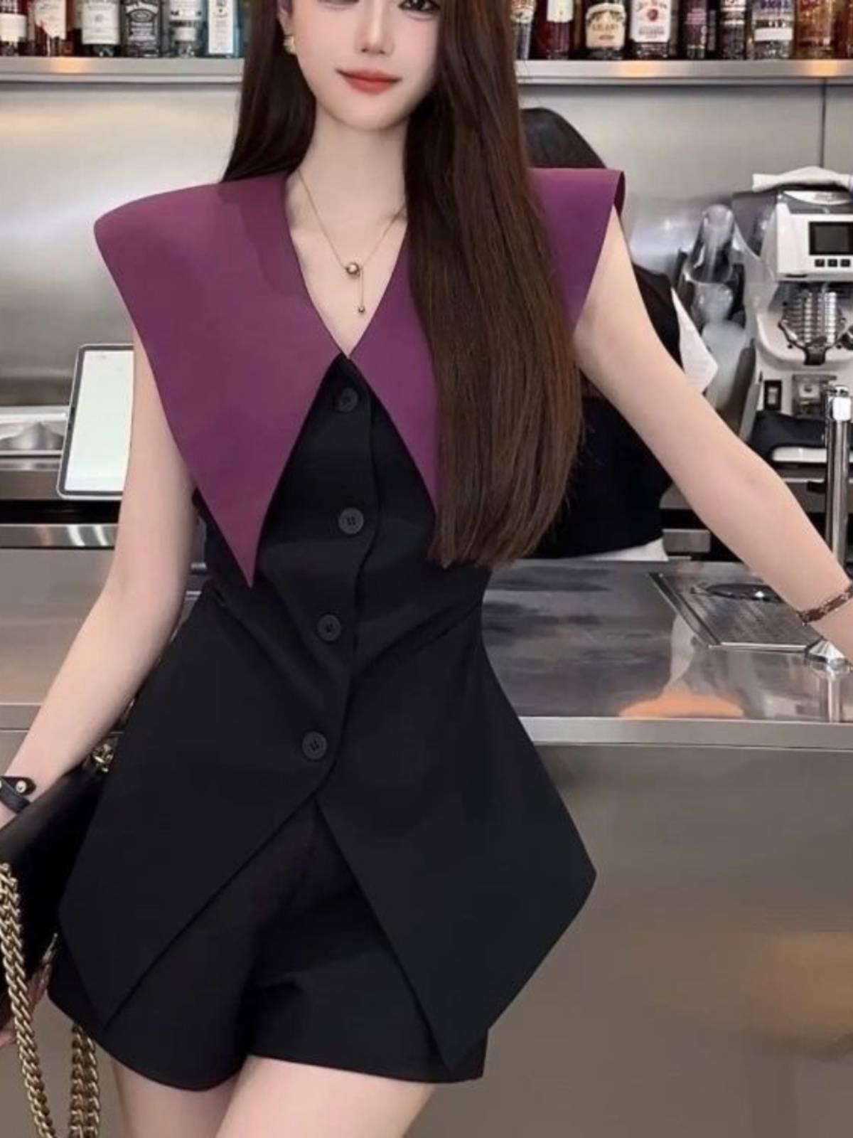 French pure desire, the royal sister fashion vest set female 2024 new summer navy collar top two -piece suit