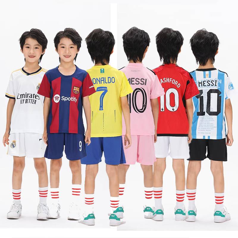 Children's Football Clothing Set Boys and Girls Primary School Training Team Server Real Madrid No. 7 C Ronasa No. 10 Messi Jersey