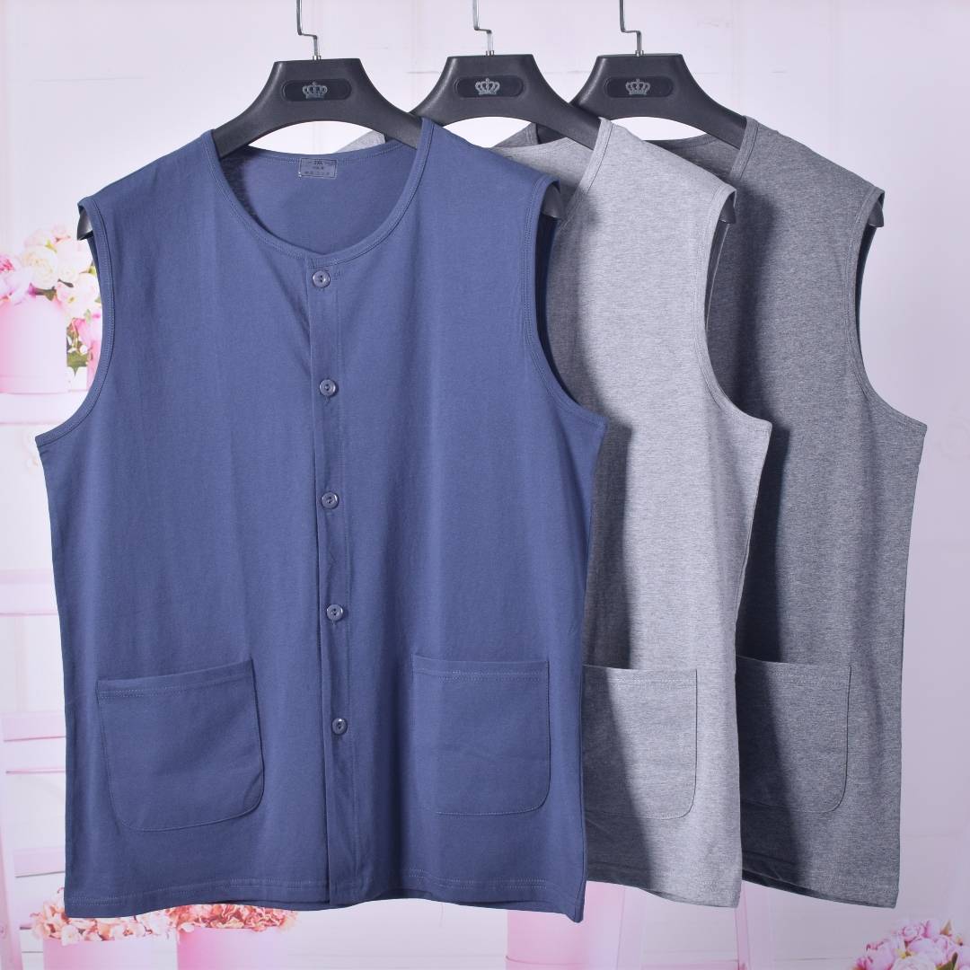 Elderly men's gobble vest pants set Grandpa summer old -fashioned old cotton knitted light and smooth shoulder vest