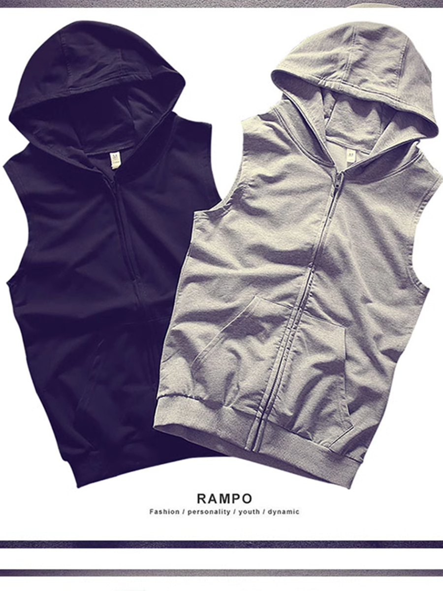 Men's T -shirt sleeveless sweater connecting vest, Korean sports vest slimming top shoulder hoodie summer summer