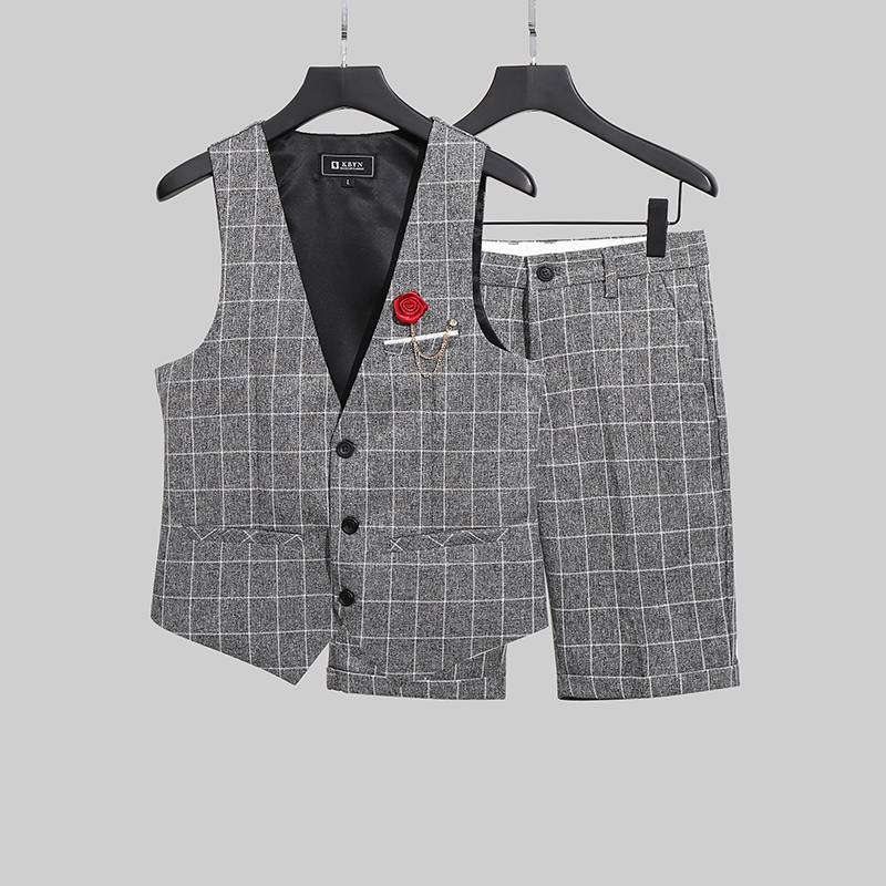 British retro Jili slim slim slim latrota Men's three -dimensional cuts men's suit pants and vests two -piece set