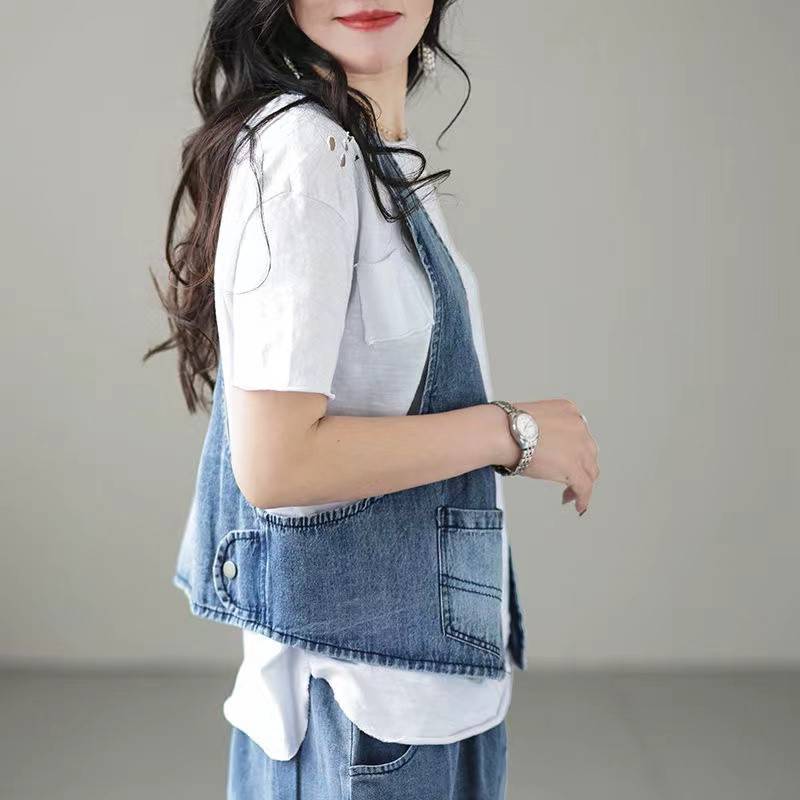 European station casual loose denim vest female spring and summer new Korean design sense niche tempera