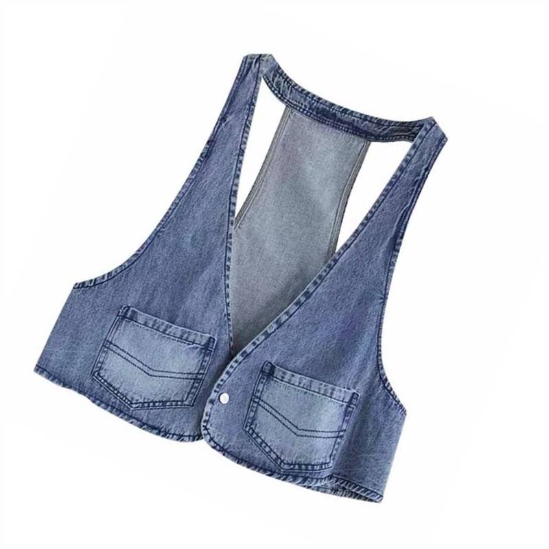 European station casual loose denim vest female spring and summer new Korean design sense niche tempera