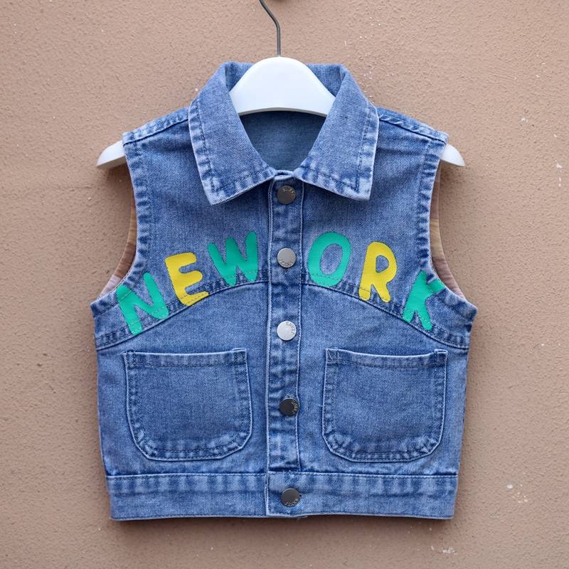 Children's soft denim vest boys 2024 spring and autumn new Korean baby cartoon vest children's handsome autumn tide
