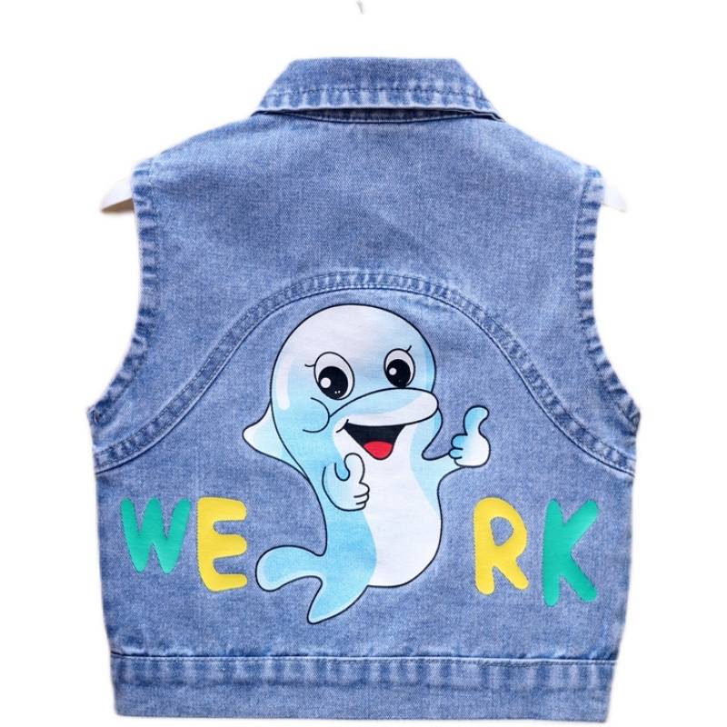 Children's soft denim vest boys 2024 spring and autumn new Korean baby cartoon vest children's handsome autumn tide