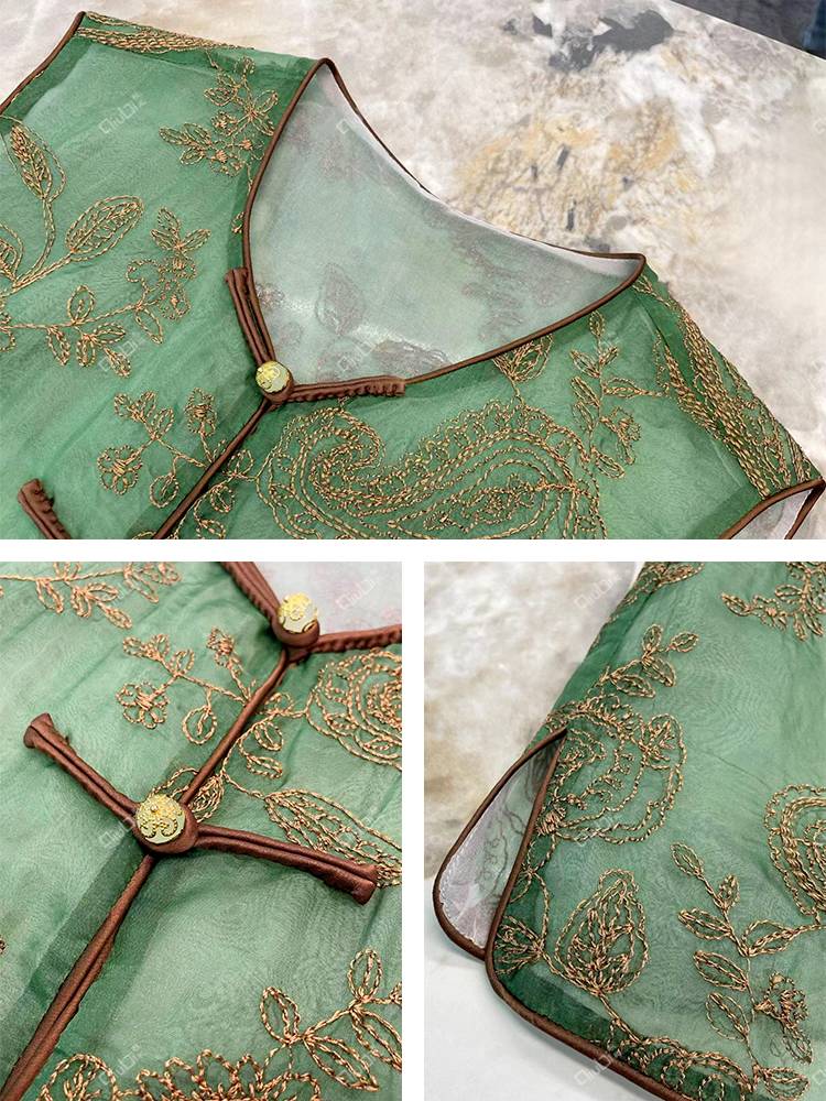 New Chinese versatile small vest female mulberry silk embroidery top summer new retro loose real silk Songjin horse clip