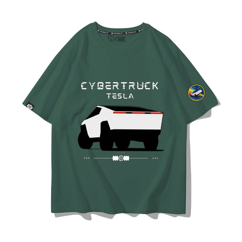 Electric pickup Cybertruck Tesla Elon Mask short -sleeved round neck cotton T -shirt men and women top tide
