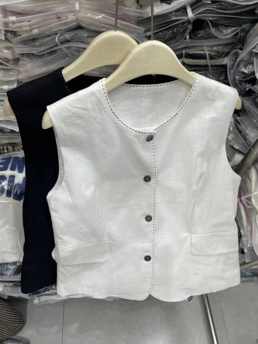 Xiaoxiangfeng casual vest female 2024 summer European goods fashionable versatile thin sleeveless shoulder cardigan outer jacket