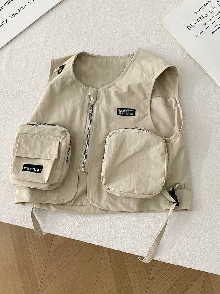 Boys multiplayer functional sleeveless workpiece vest 2024 Summer new children's pure cotton jackets Small children summer dress