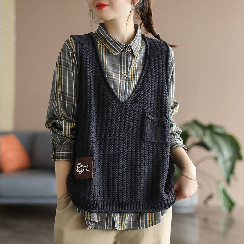 Counter shopping mall withdrawn from international big -name cut label V -neck retro vest female spring vest outside the shoulder top