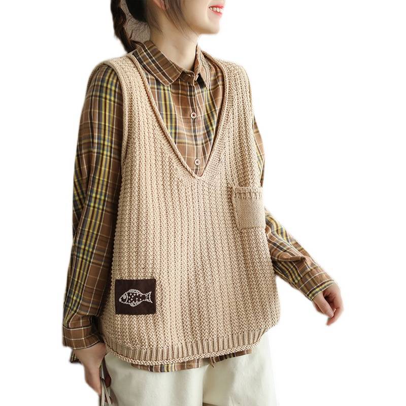 Counter shopping mall withdrawn from international big -name cut label V -neck retro vest female spring vest outside the shoulder top