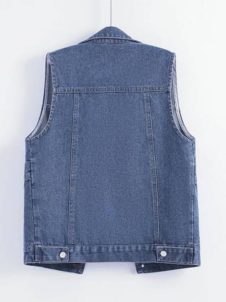 Large pocket versatile denim vest jacket female spring and autumn 2024 new Korean version loose and thin horse clip outside