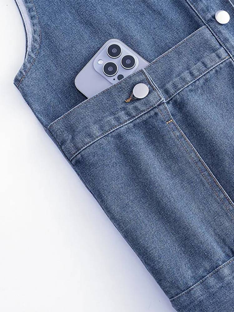 Large pocket versatile denim vest jacket female spring and autumn 2024 new Korean version loose and thin horse clip outside