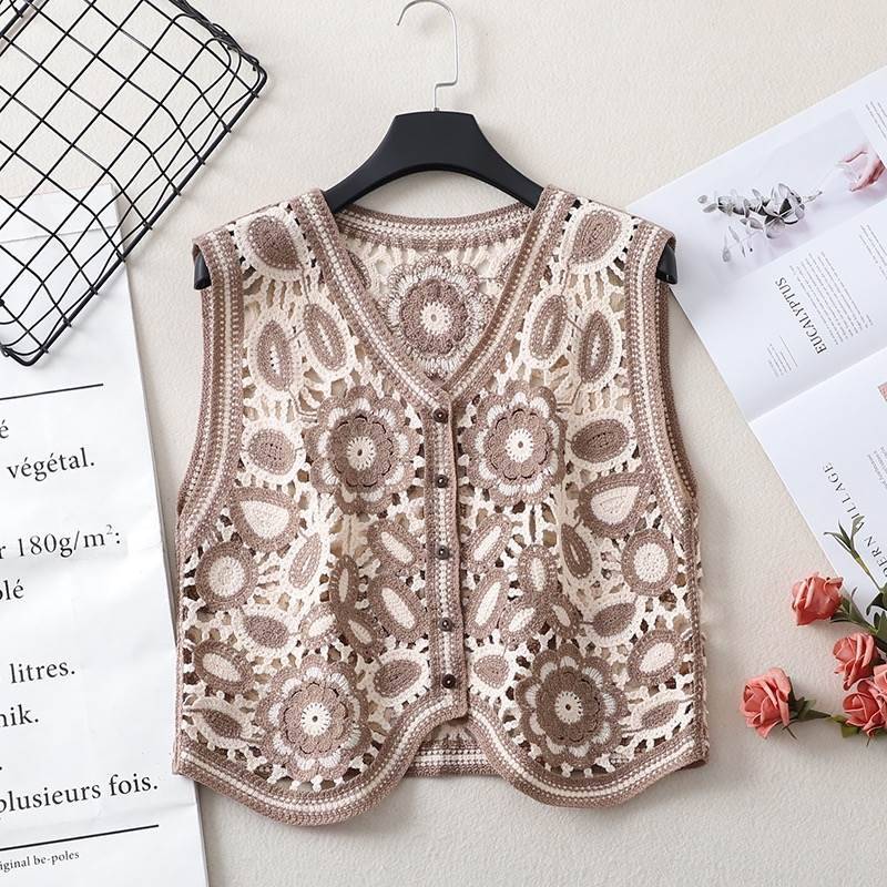 Bohemian pony clip vest ethnic style vest female style with dress retro hollow knitted cardigan outside