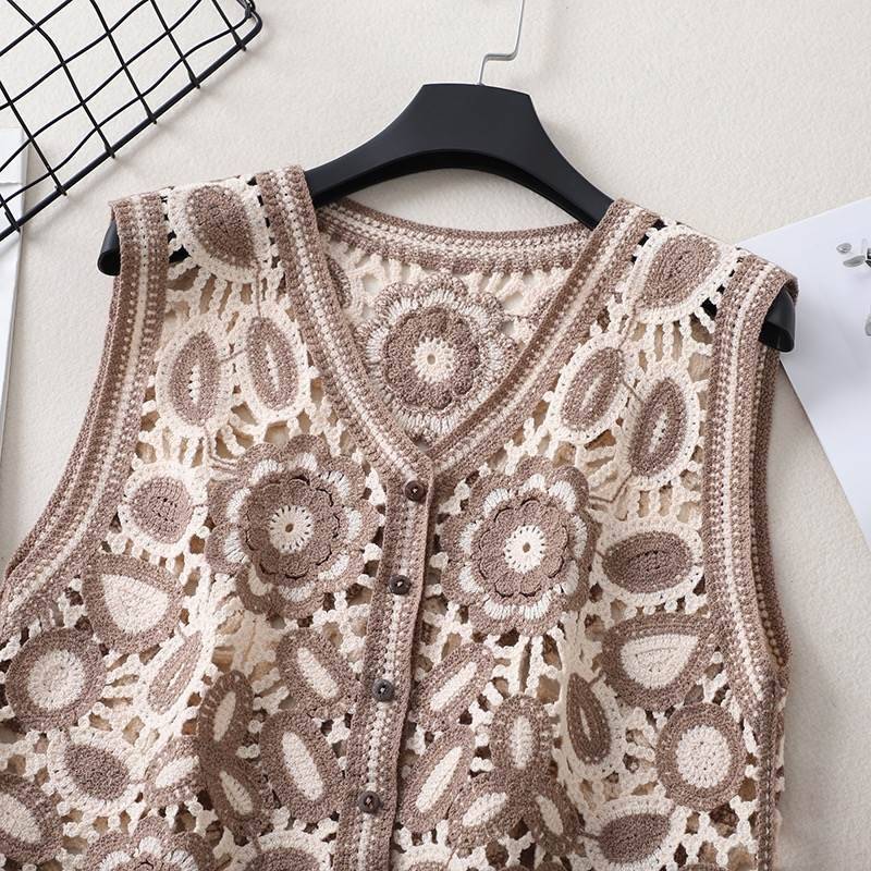 Bohemian pony clip vest ethnic style vest female style with dress retro hollow knitted cardigan outside