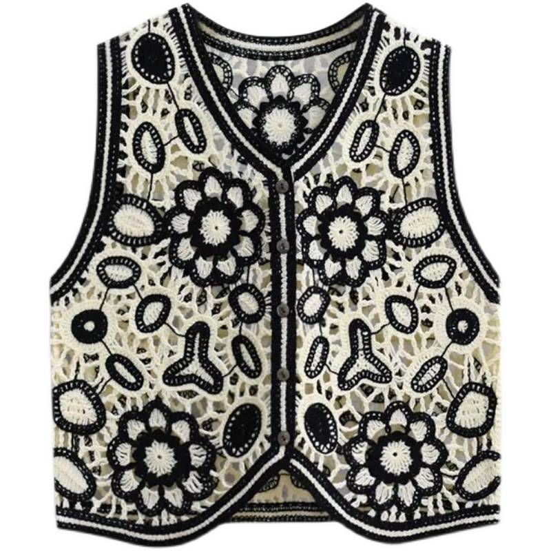 Bohemian pony clip vest ethnic style vest female style with dress retro hollow knitted cardigan outside