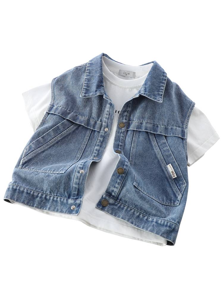 Boys denim vests handsome tide boys' clothes in the clothes, big children wearing vests, spring and autumn children's horses clip Korean version of the Korean version