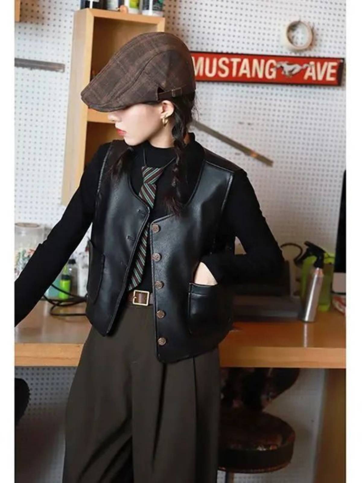 Pimajia female 2024 spring and autumn new retro wild round collar horseshop Korean version of sleeveless and shoulder vest jacket jacket