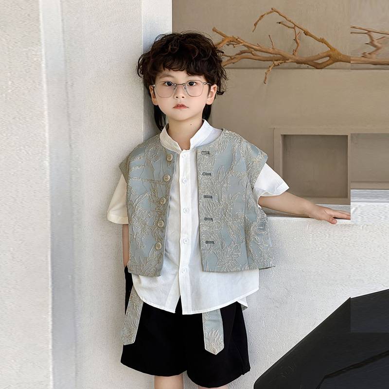 Boys Hanfu Chinese Vests Summer New Children's Tangfu Set Retro Handsome Guofeng Children's Performance Performance