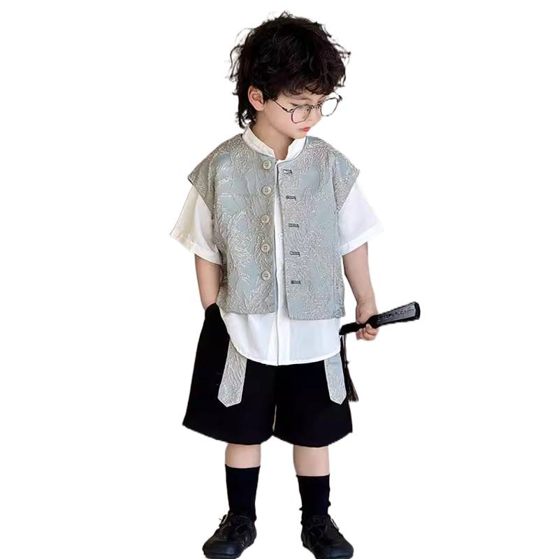 Boys Hanfu Chinese Vests Summer New Children's Tangfu Set Retro Handsome Guofeng Children's Performance Performance