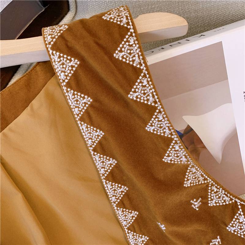 Bohemian ethnic style western denim brown suede velvet embroidery vest short versatile external wearing cardigan jacket