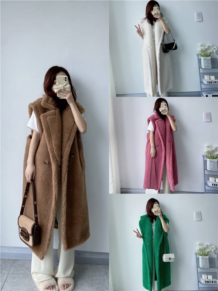 MAX new Teddy teddy bear coat fur mid -length vest autumn and winter 2024 camel velvet