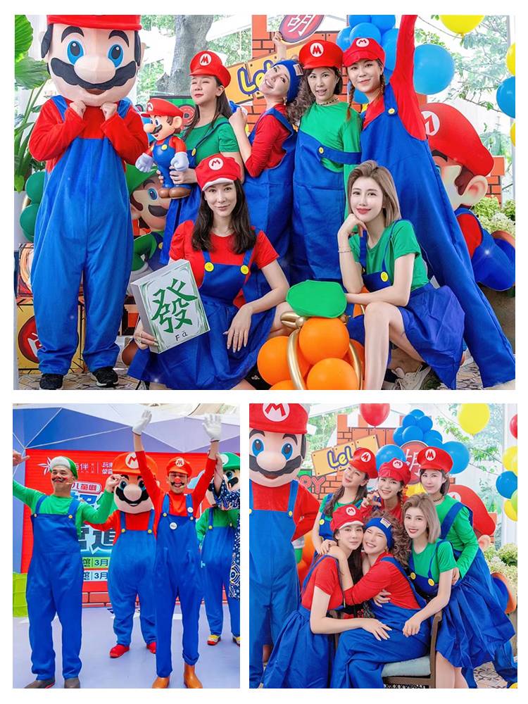 Halloween Children's clothing Mario Clothing Cosplay Adult Super Mary Performance Performance Parent -Children