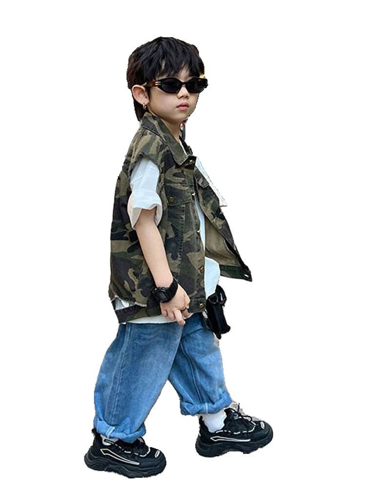Boys' vest spring and autumn thin Korean version of new children's vest handsome qi, shoulders, babies, foreign camouflage street tops