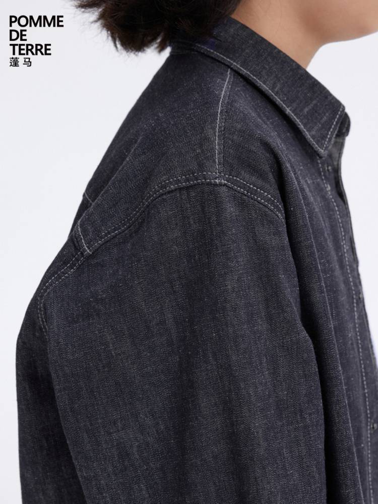 Pomme Pongma long -sleeved shirt button cotton and linen blending comfort spring autumn clothing male girl Jiangnan cloth clothing big child