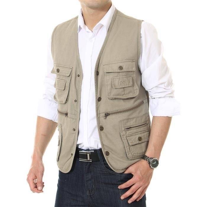 Spring and autumn men's vest middle -aged and elderly dad pretend to be pure cotton, shoulder casual pocket multi -pocket jacket fishing vest horse clip