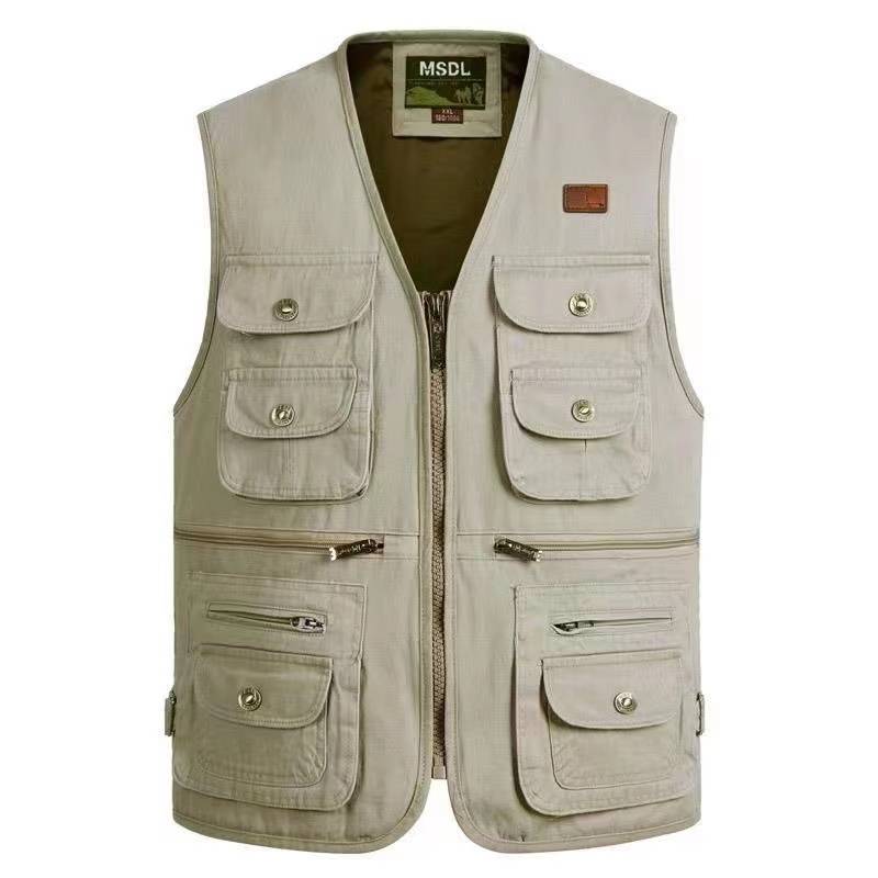 Spring and autumn men's vest middle -aged and elderly dad pretend to be pure cotton, shoulder casual pocket multi -pocket jacket fishing vest horse clip