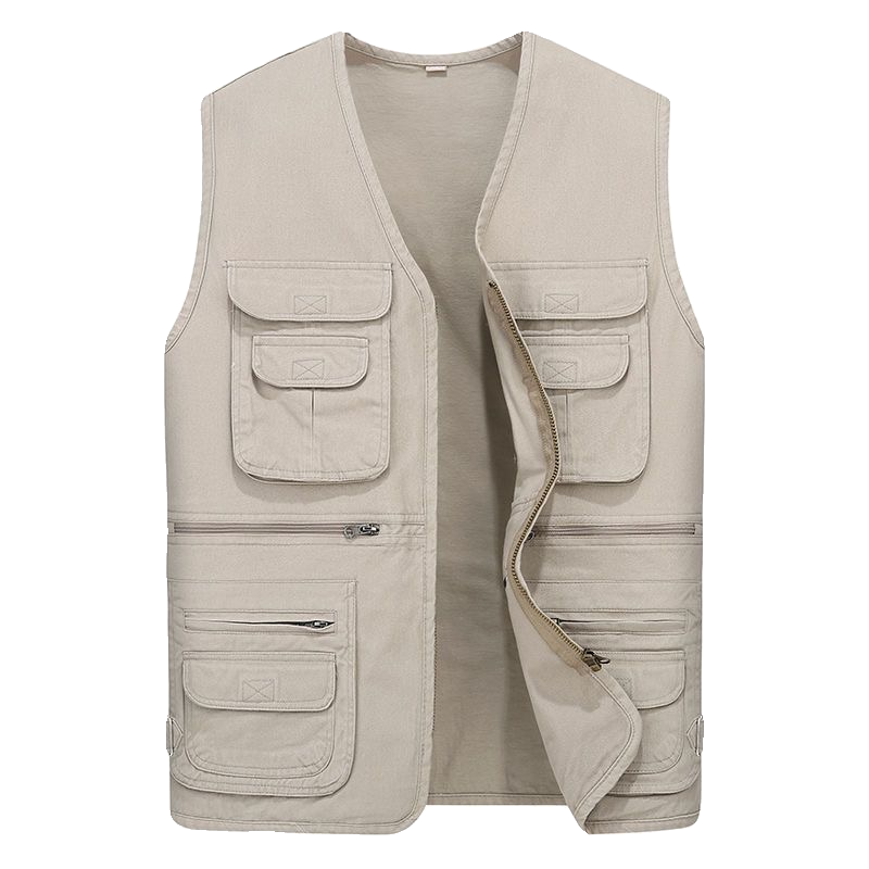 Spring and autumn men's vest middle -aged and elderly dad pretend to be pure cotton, shoulder casual pocket multi -pocket jacket fishing vest horse clip