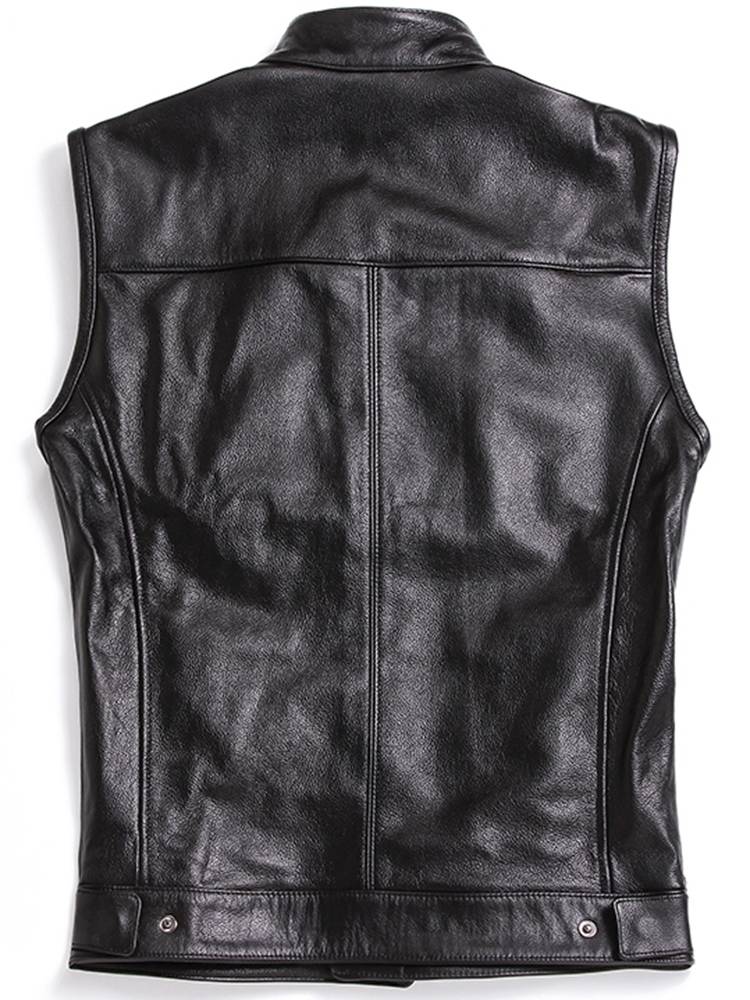 Head layer cowhide leather leather coat male slim short stand -up locomotive vest vest and motorcycle clothing can be put in protective gear