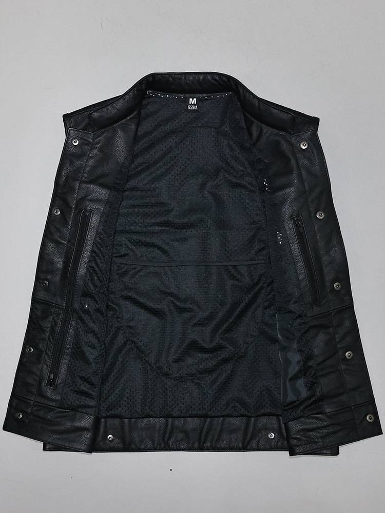 Head layer cowhide leather leather coat male slim short stand -up locomotive vest vest and motorcycle clothing can be put in protective gear