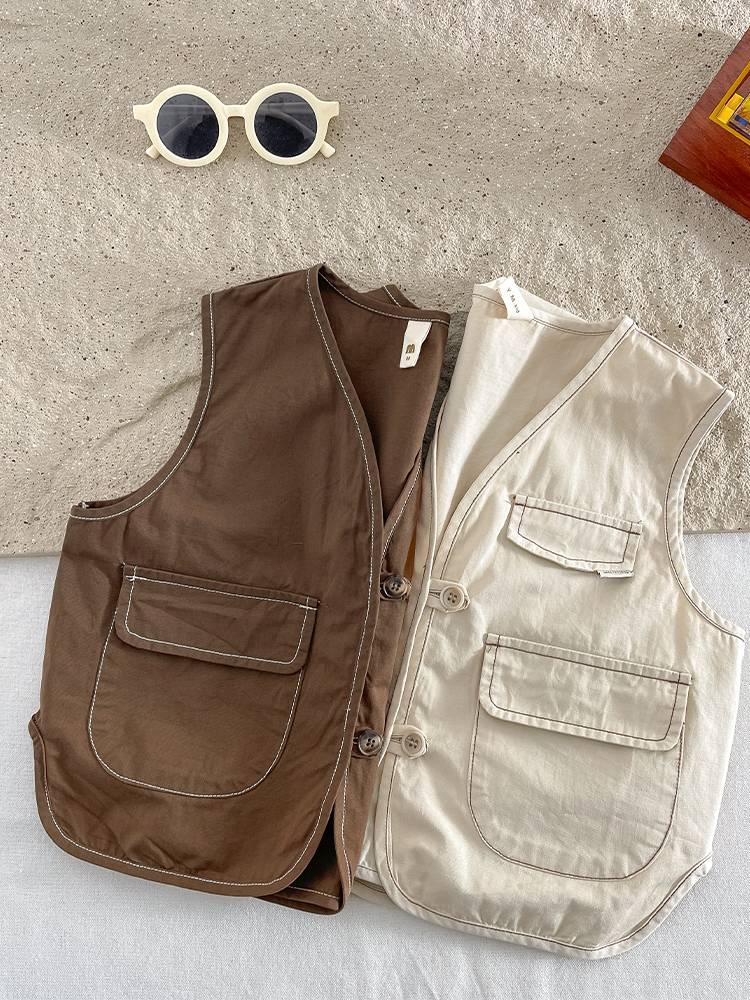 Boys in summer retro workers 2024 new children's pure cotton jackets Small and young children top male baby summer dress