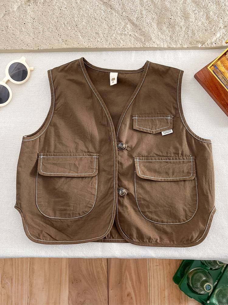 Boys in summer retro workers 2024 new children's pure cotton jackets Small and young children top male baby summer dress