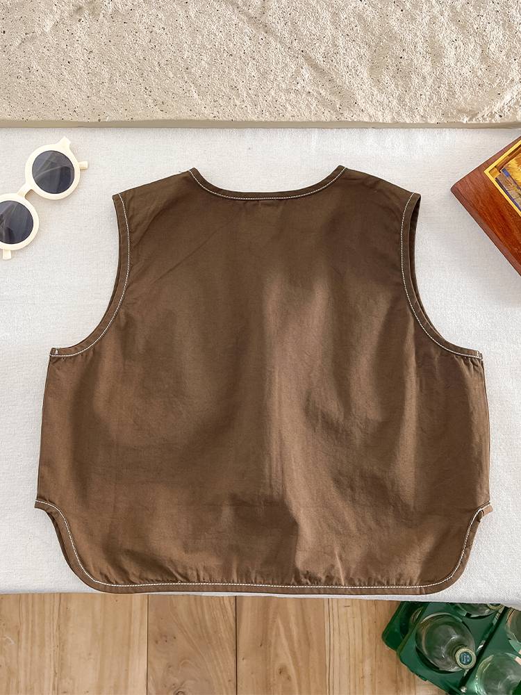 Boys in summer retro workers 2024 new children's pure cotton jackets Small and young children top male baby summer dress