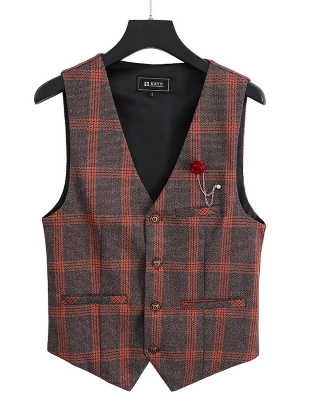 British retro lattice new vest men's four seasons commute business casual slim -fitting wild sleeveless shoulder horses