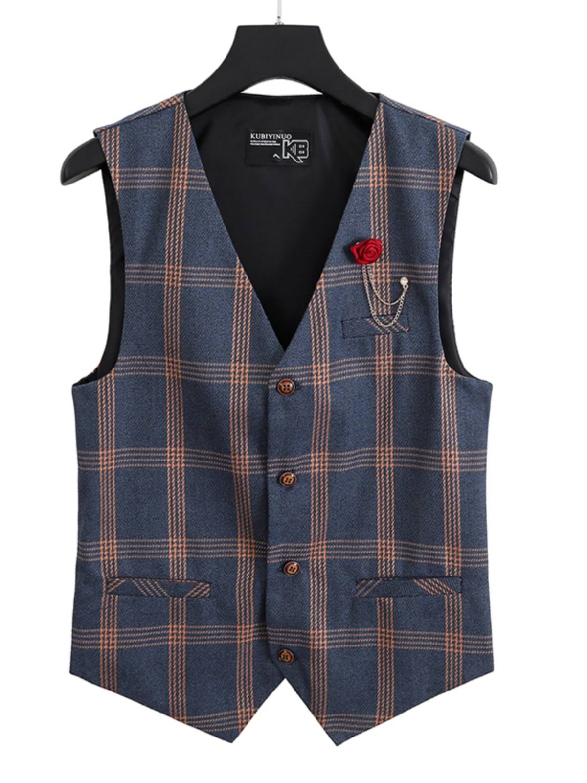 British retro lattice new vest men's four seasons commute business casual slim -fitting wild sleeveless shoulder horses
