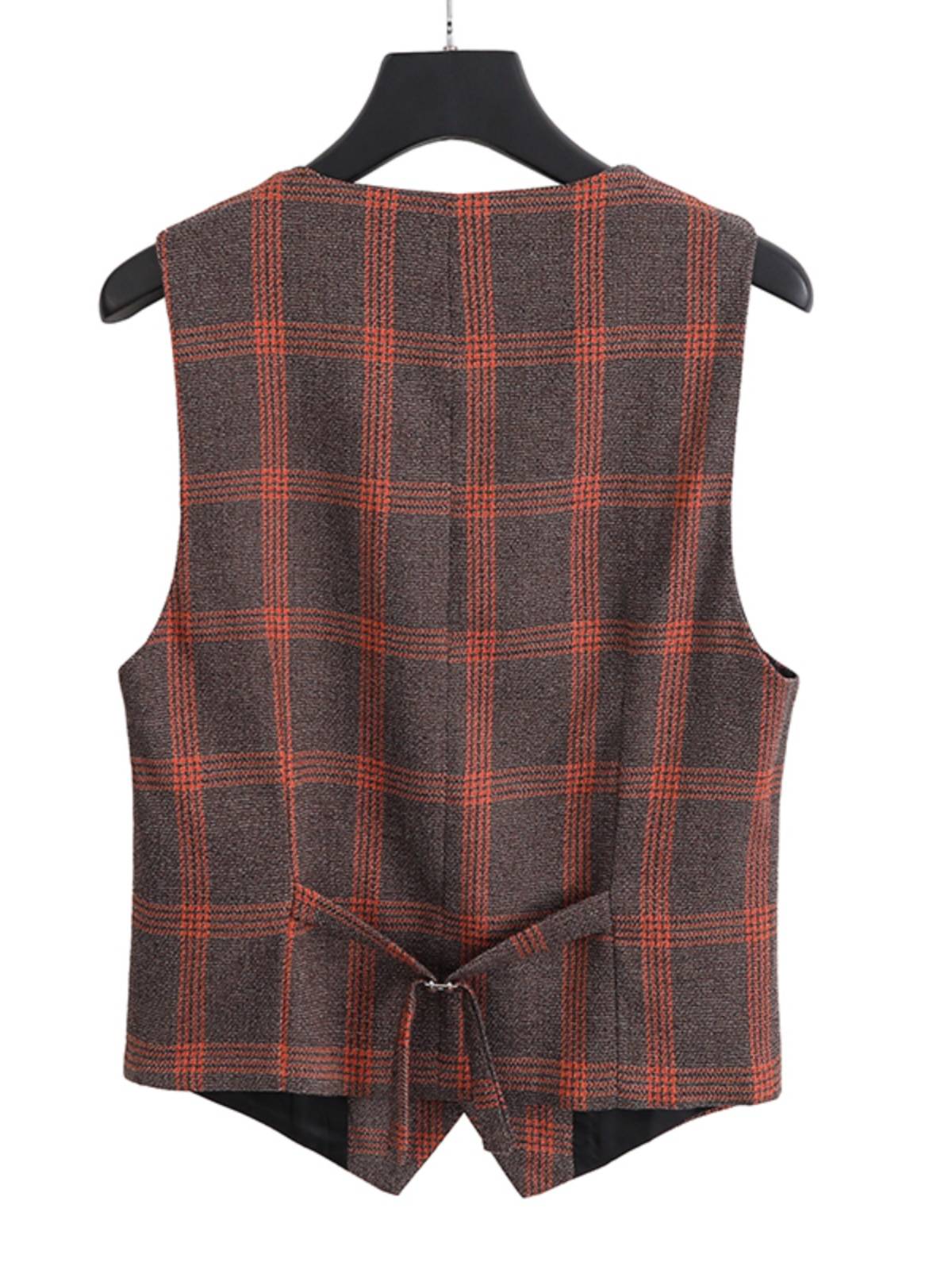 British retro lattice new vest men's four seasons commute business casual slim -fitting wild sleeveless shoulder horses