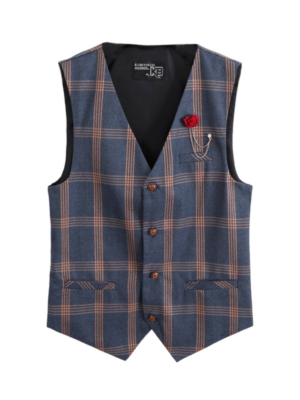 British retro lattice new vest men's four seasons commute business casual slim -fitting wild sleeveless shoulder horses