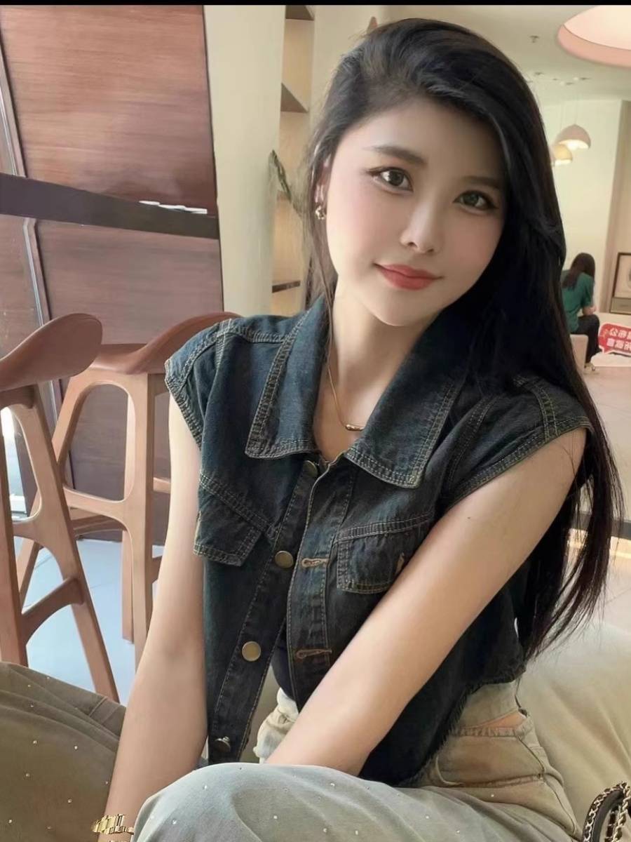 American retro high -level sensory temperament versatile denim vest female POLO leads short sleeveless shoulder top shirt summer