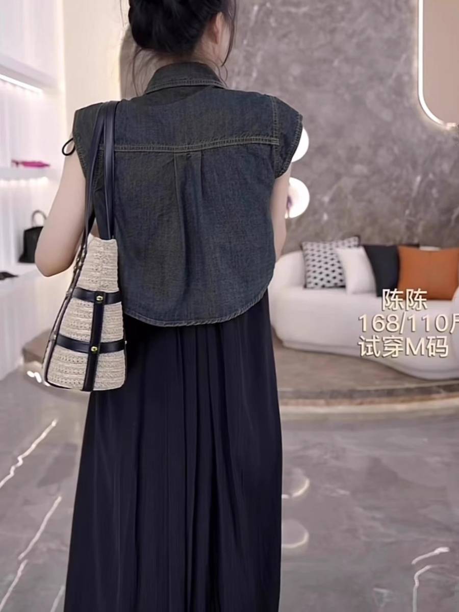 American retro high -level sensory temperament versatile denim vest female POLO leads short sleeveless shoulder top shirt summer