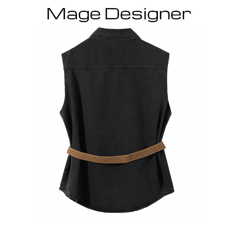 POLO Linge Nulls Vest Jacket Female Spring and Autumn Korean Version Lolley, Loose Retro Vintage Sleeveless Horse Clip Shoulder top