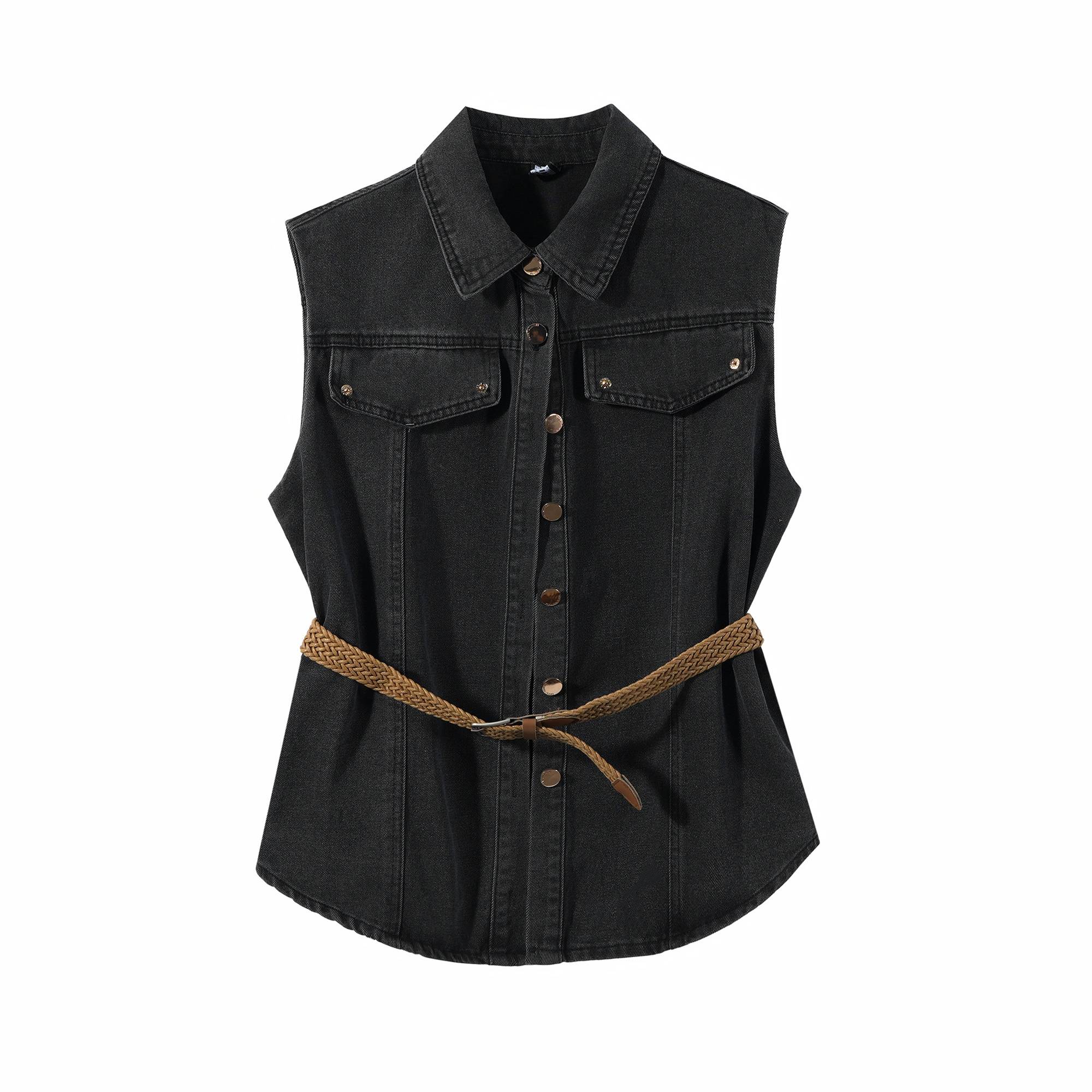 POLO Linge Nulls Vest Jacket Female Spring and Autumn Korean Version Lolley, Loose Retro Vintage Sleeveless Horse Clip Shoulder top