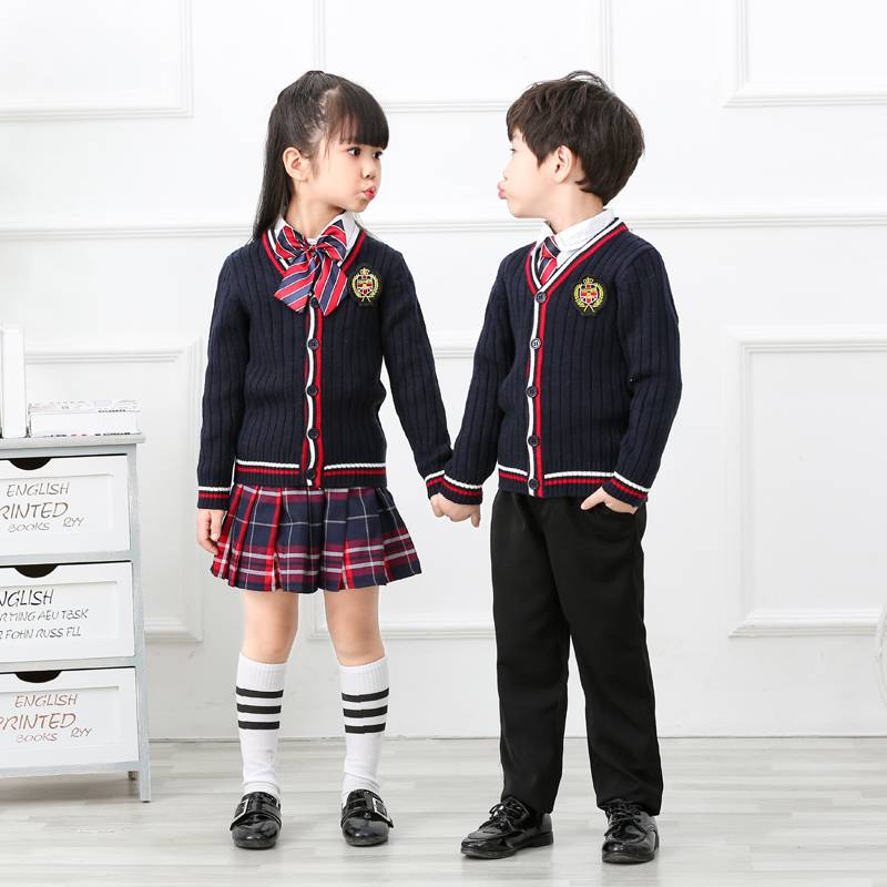 Kindergarten clothing Spring and Autumn Cotton sweater cardigan junior and middle school students school uniform three -piece children's British style service