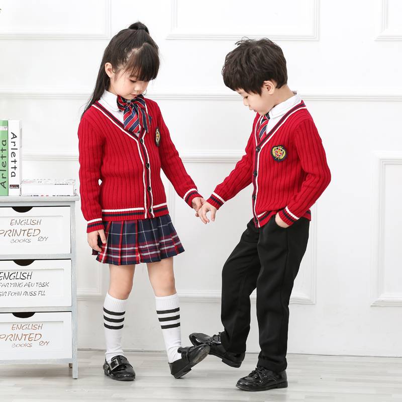 Kindergarten clothing Spring and Autumn Cotton sweater cardigan junior and middle school students school uniform three -piece children's British style service