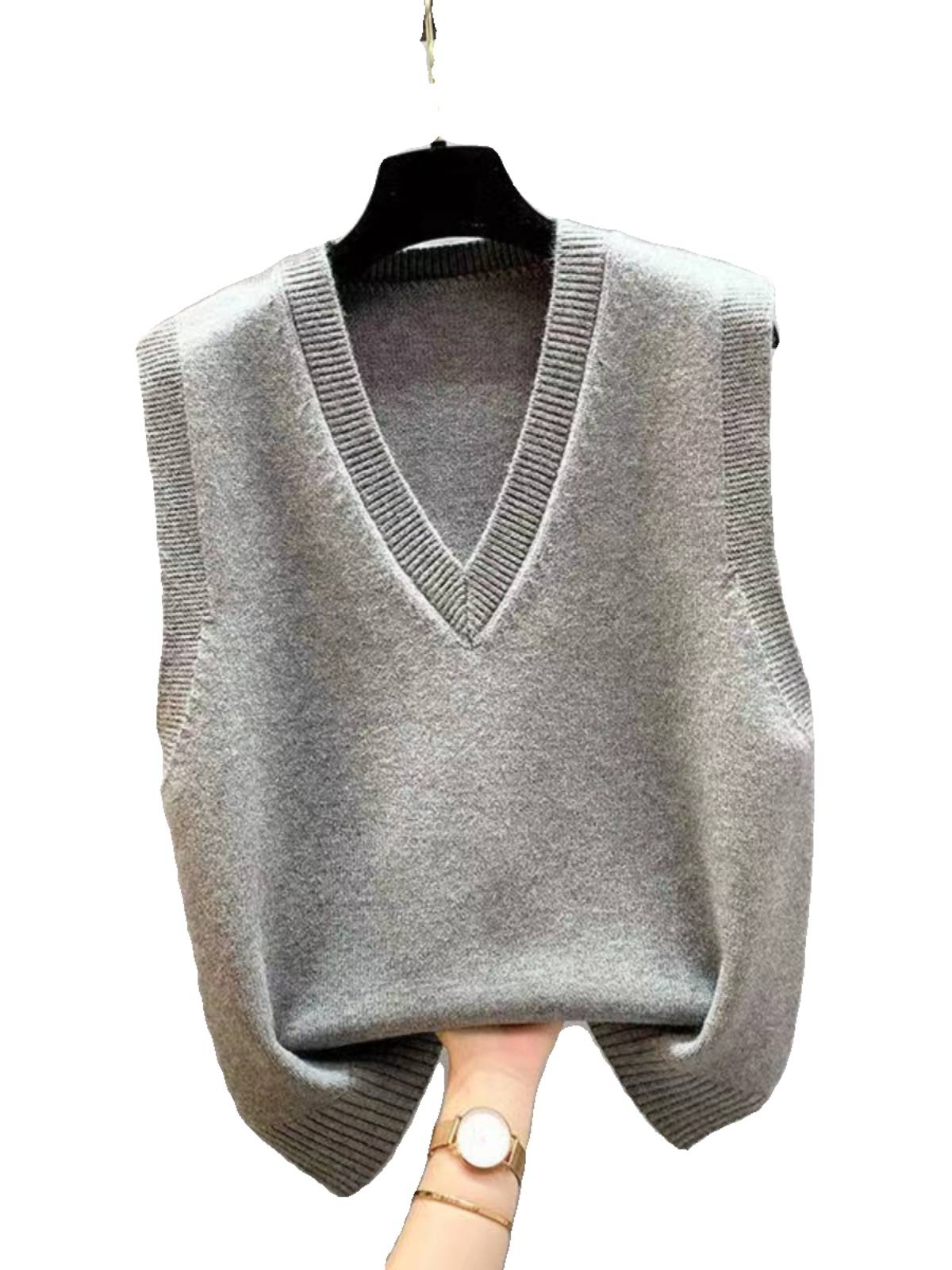 New knitted vest vest jacket Spring and autumn shoulder women's sweater Korean version V -neck loose autumn and winter horses