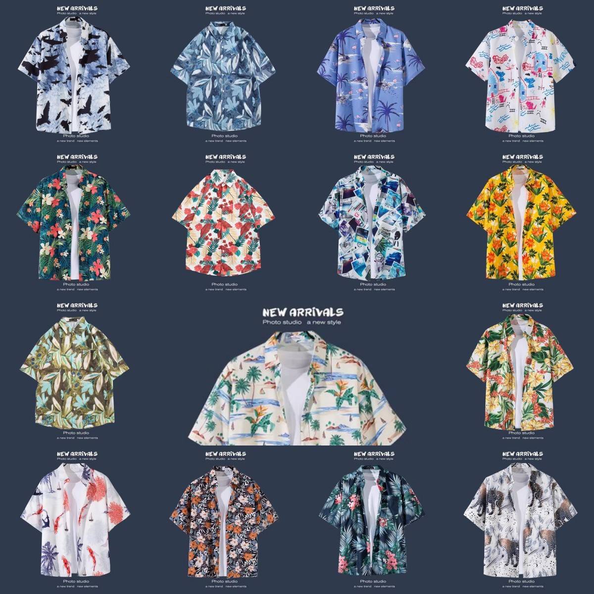 Malaysian foreign-skinned shirt, short-sleeved couple, male and female shirt, five-sleeve beach, Hawaii